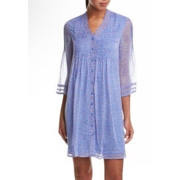 DIANE VON FURSTENBERG Layla Shift Dress 10 Cornflower Blue Silk Mini Button - Picture 1 of 13